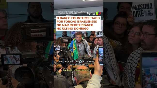 Ativista brasileiro detido em barco com ajuda humanitária para Gaza retorna ao Brasil #shorts
